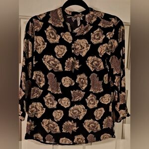 Lee Cooper Women's Floral Print Roll-Tab Sleeve Blouse Top Size L.